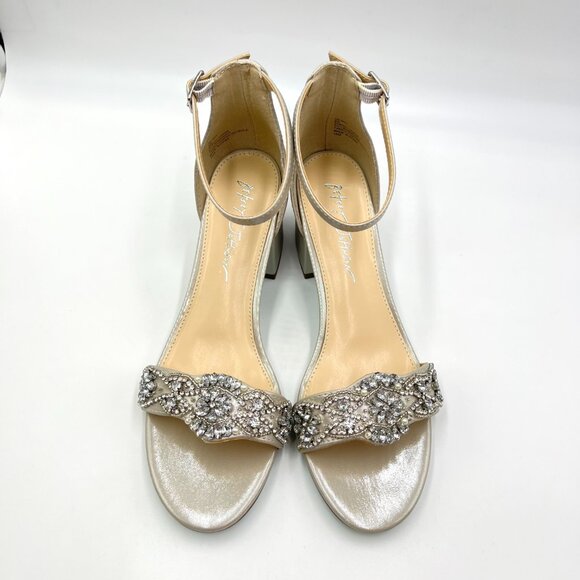 8W 8 WIDE WIDTH Betsey Johnson Mel Low Block Heels Jeweled Dress Sandals Shoes - Picture 2 of 13